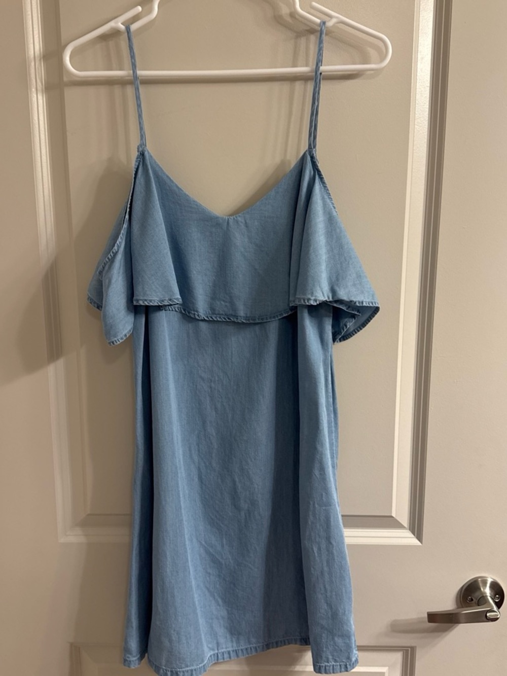 Altar'd State Chambray Blue Off-Shoulder Ruffle Cami